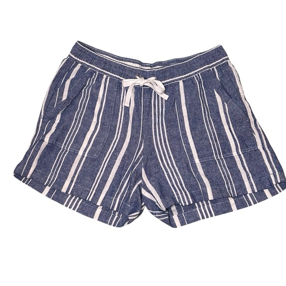 Nautica Blue-white Striped High Waist Shorts Linen Boho Pockets Sz M - Picture 1 of 9